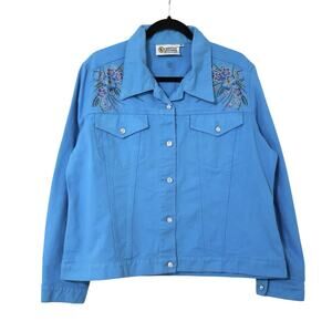 Vintage Christine Alexander Rhinestone Spring Flower Blue Jacket XL Cottagecore